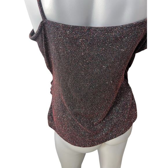 MANGO MNG Glitter Ruched Cami Red Faux Wrap Top Size Large Glam Y2k NEW NYE - Picture 5 of 7
